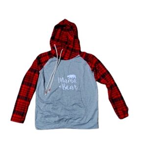 Mama bear hoodie red plaid size medium